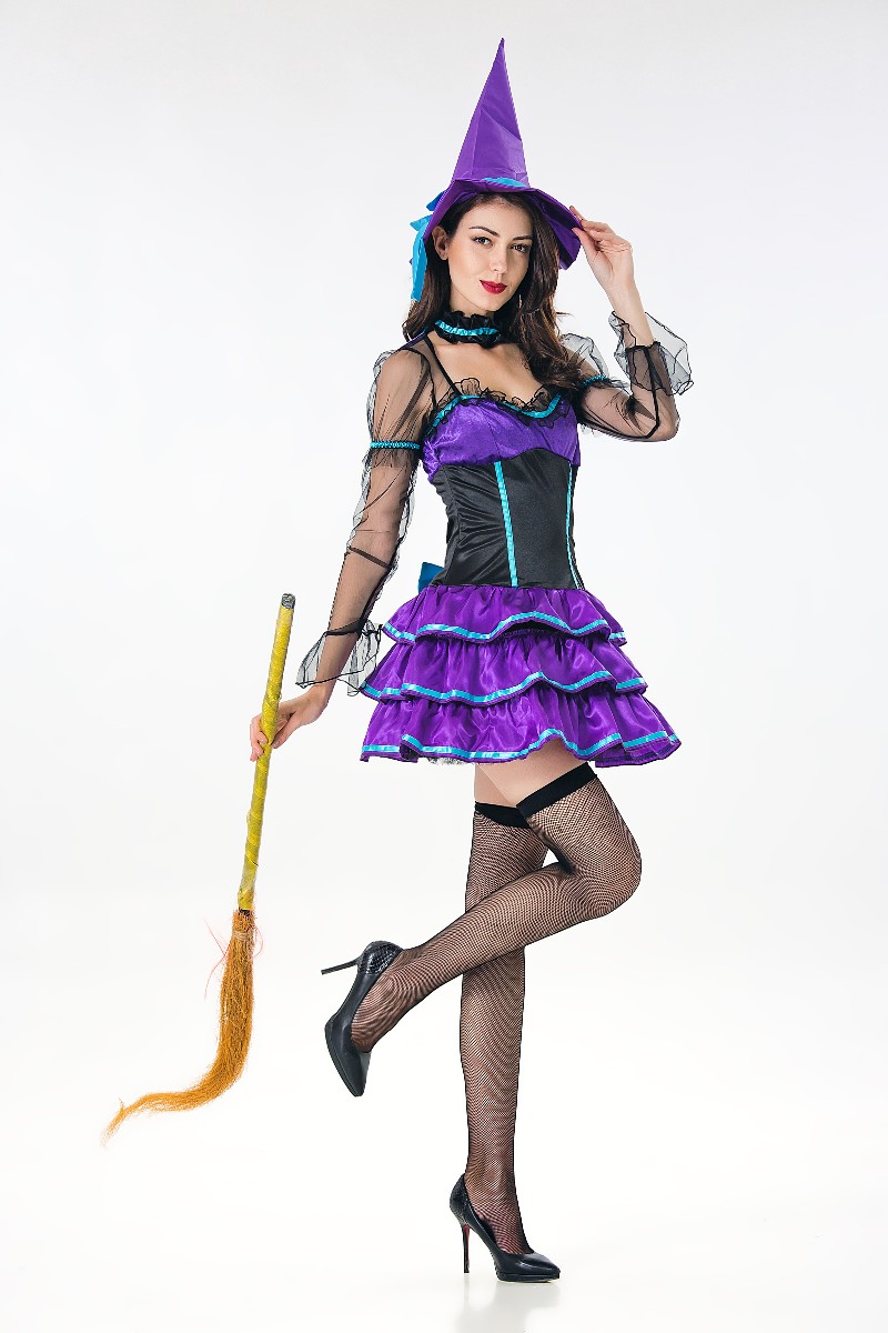 F1843 Womens Adult Purple Witch Halloween Costume